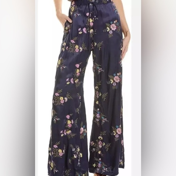 Johnny Was Navy misty easy pull on navy Floral Embroidered Pants - Picture 1 of 6